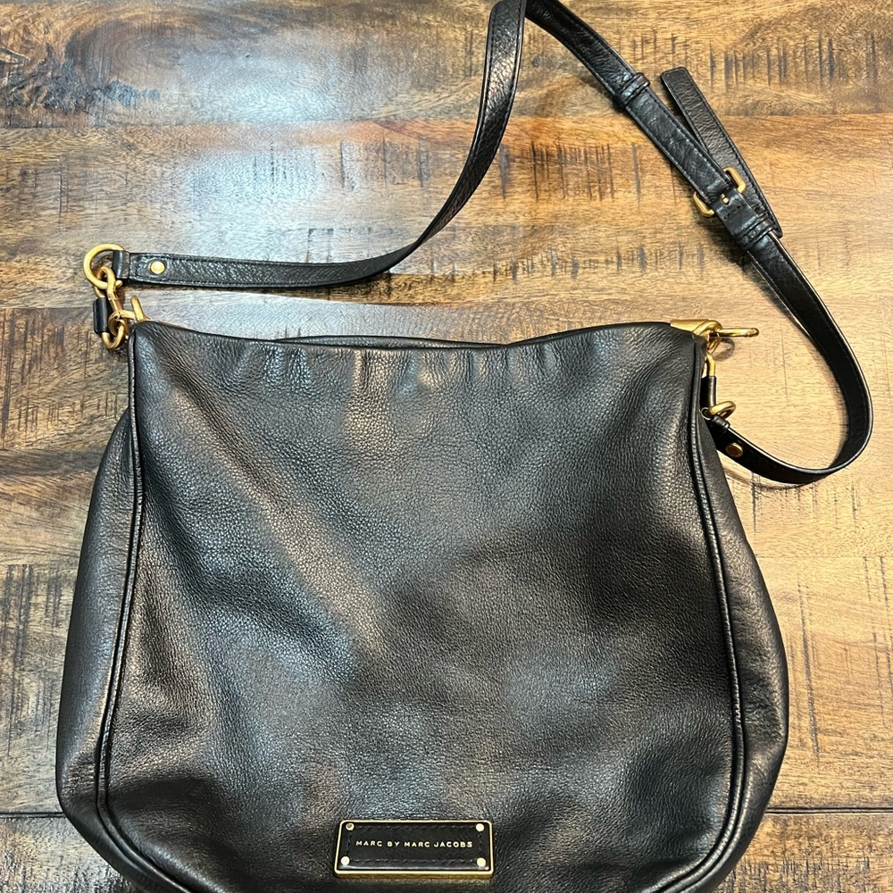 Marc by Marc Jacobs Black Leather Shoulder Bag with Gold Hardware